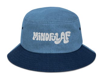 Mindful AF Fischer-Hut | Denim bestickter Hut | Unisex spirituelle Streetwear | Geerdete Mode für Alltagsvibes