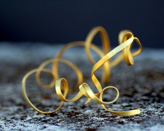 Spin Gold Sterling Silver Bangle Wrist Cuff Ankle Texture Artistic Bracelet Curly Modern Alternative Contemporary Wedding Bracelet Jewel