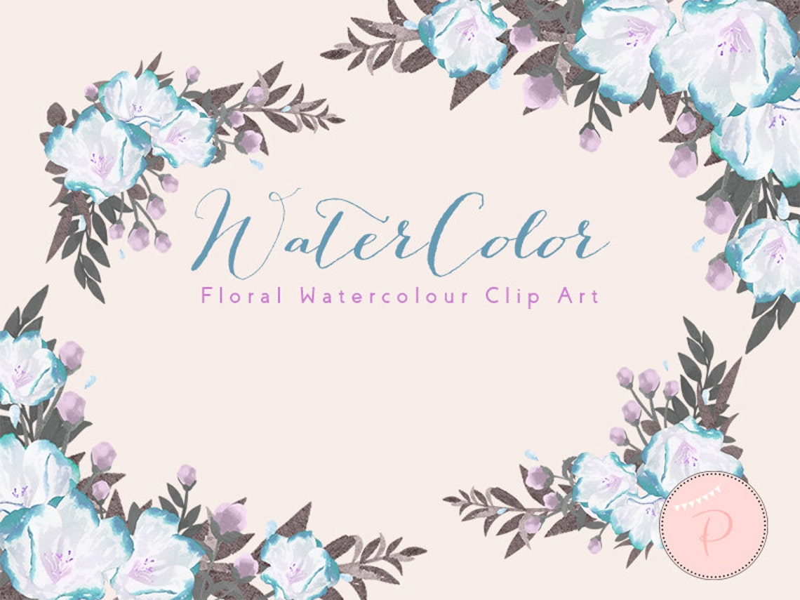 Blue Watercolor Flower, Light Blue Floral Wreath Clip Art, Watercolor