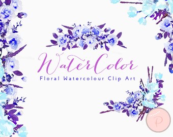 Blue Watercolor Flower, Blue Floral Wreath Clip art, Watercolor Floral Cliparts, PNG Clipart, floral Cliparts, Instant Download, WCA00