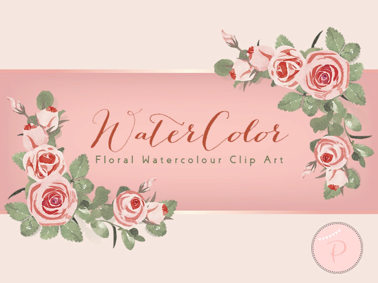 Pink Watercolor Flower, Light Pink Floral Clip Art, Watercolor Floral