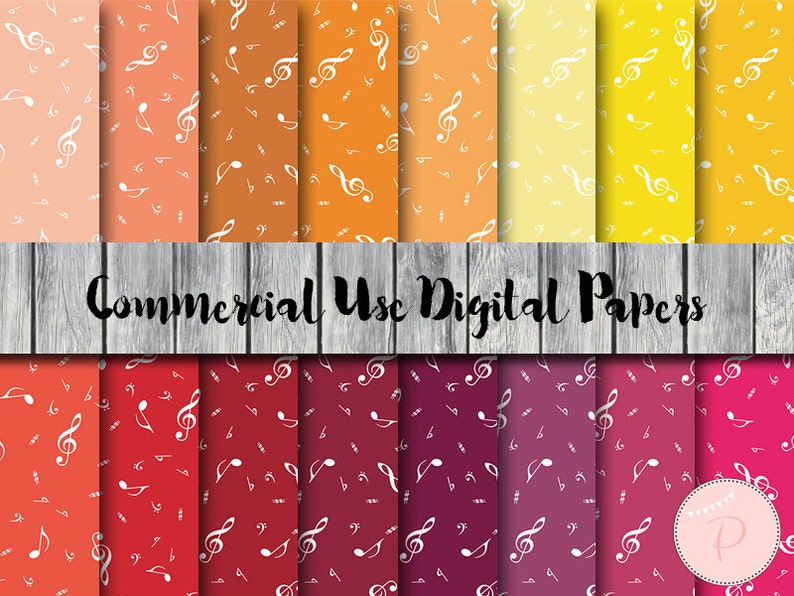 Music Notes Pattern, Red Yellow Digital Papers, Instant Download Digital Paper, Commercial Use, Scrapbook, Digital Background, DP68 image 1