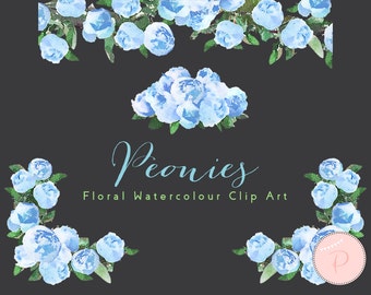 Watercolor Blue Florals, Wedding Peonies Clip art, Watercolor Flower Cliparts, PNG Clipart, floral Cliparts, Instant Download, WCA65