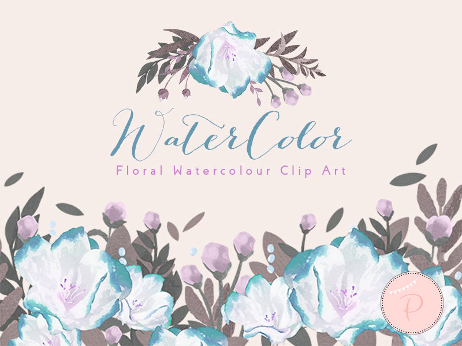 Blue Watercolor Flower, Light Blue Floral Wreath Clip Art, Watercolor