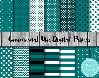 Teal Digital Papers, Teal stripes, dots, Instant Download Digital Papers, Commercial Use, Scrapbook Digital Papers, Digital Background, DP10