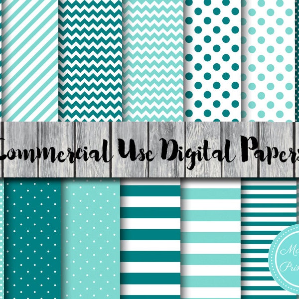 Teal Digital Papers, Aqua, Teal stripes, Chervon, Instant Download Digital Papers, Scrapbook Digital Papers, Digital Background, DP79