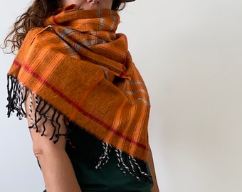 Orange Scarf Blanket Scarf Shawl Wrap Square Checked Scarf Gift for Women Plaid Scarf Tartan Scarf Autumn Blanket Scarf Accessories