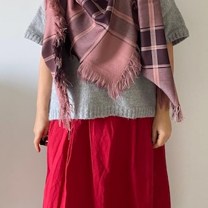 Rose pink Oversized square shawl - Tartan Scarves - Scarf Accessories Gift for Him Plaid Blanket Scarf Shawl-Tartan Fringed Scarf