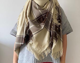 Oversized Plaid Blanket Scarf: Vintage Checkered Shawl