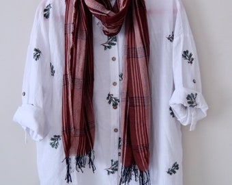 hand-loomed naturel cinnamon color scarf, Hand woven cinnamon color Naturel loom  wrap, bohemian style cinnamon scarf shawl
