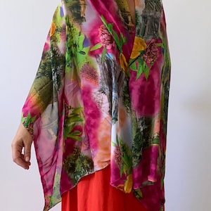 Pink Chiffon Shawl, colorful fall scarf, summer scarf, Historical print shawl, floral shawl, flowering scarf, women chiffon scarf,