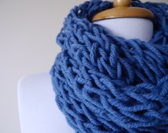 FINAL STOCK! Handmade Chunky Knit Infinity Scarf: Blue Wool Blend Cowl