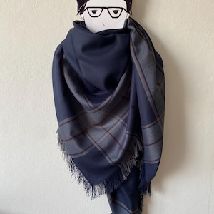 Oversized square shawl - local vintage shawl -Vintage Plaid Checked Shawl - Wrap Square Checked Scarf – perfect gift for him