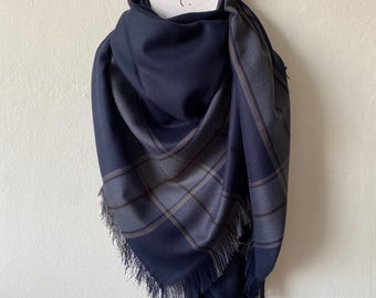Oversized Plaid Shawl: Woven Cotton Blend Scarf
