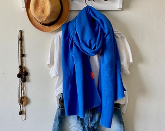 Blue Muslin Scarf Wrap: Organic Cotton Gauze Shawl