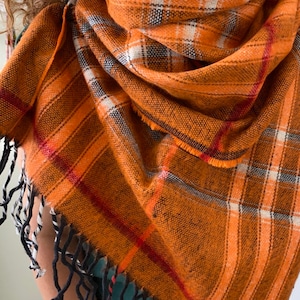 Perfect and trendy fall/winter Orange blanket accessory Scarf / Shawl  , orange Plaid Scarf shawl , Autumn Blanket Scarf