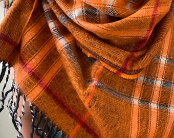 Perfect and trendy fall/winter Orange blanket accessory Scarf / Shawl  , orange Plaid Scarf shawl , Autumn Blanket Scarf