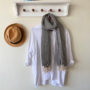 Black Woven Cotton Wrap Scarf-Extra Large Scarf - Women&#39;s Shawl - Bohemian Wrap - Boho Scarf Men&#39;sBoho Style Blanket Scarf -Oversized Scarf