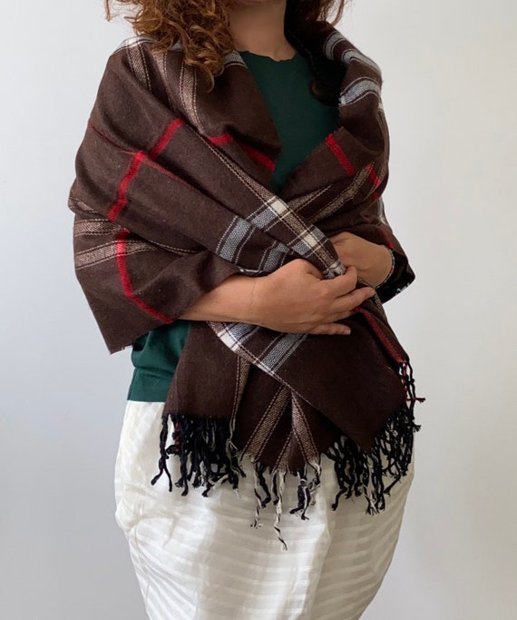 brown plaid shawl