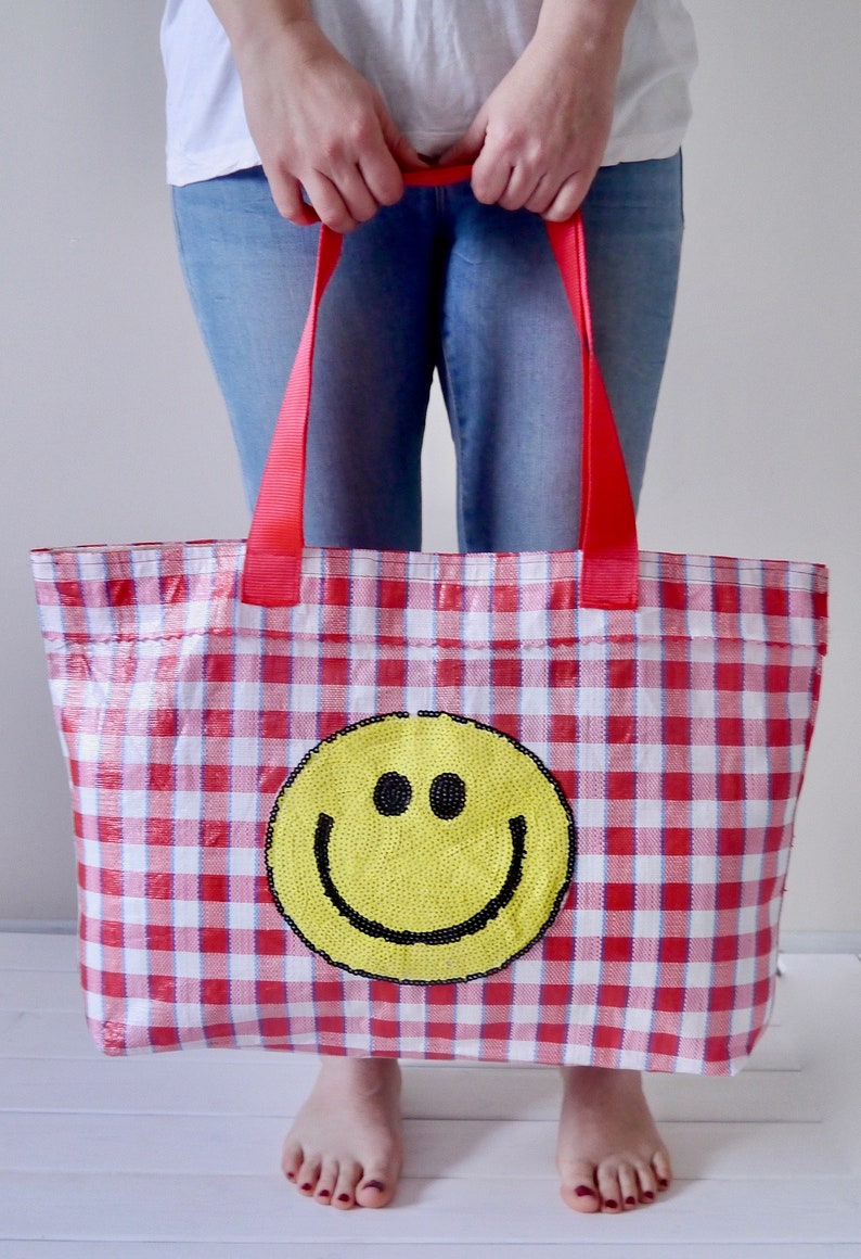 Smiling Emoji Bagweekender Bag Grocery Bag large Plastic Etsy UK