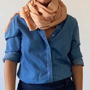 Salmon cotton Shawl with pastel colors , Natural soft salmon stone washed cotton shawl,scarf ,handmade woman clothing,