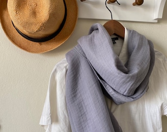 GRAY Cotton Muslin Scarf - 4 Layers Double Gauze Scarf - Muslin Wrap - Long Scarf - Men's Scarf - Gauze Cotton Scarf - Large Shawl for Women