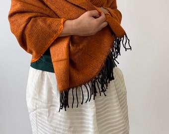 Perfect Orange Herringbone blanket Shawl /Cozy Orange  Winter Shawl