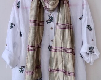 Hand-loom Beige color naturel handwoven scarf, bohomian style scarf, naturel cotton handwoven shawl