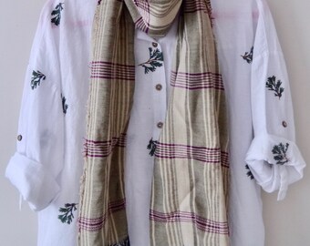Ręcznie tkany szalik bawełniany: beżowy szal w stylu boho