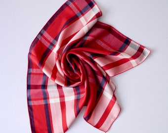 ENDBESTAND! Rot karierter Baumwoll-Satin-Schal: Frühlings- Halstuch Bandana