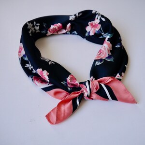 Scarf, Square Scarf, Spring Fashion Scarf, Flower Printed bandana, Silk Blend Head Neck Scarf, Headband, Face cover, Neck Warmer, Silk Blend
