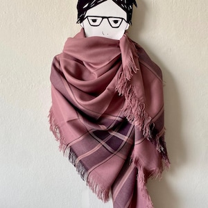 Oversized square shawl - local vintage shawl -Vintage Plaid Checked Shawl - Wrap Square Checked Scarf – perfect gift for him