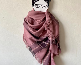Oversized Plaid Shawl: Vintage Checked Scarf, Fall Winter Wrap