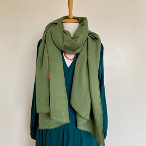 GREEN Cotton Muslin cloths - 4 Layers Double Gauze Scarf - Muslin Wrap -Long Scarf-Gray Men&#39;s Scarf-Gauze Cotton Scarf-Large Shawl for Women