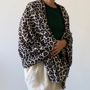Leopard Print Green Cotton Shawl , Green Leopard Oversize cotton shawl and scarves