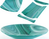 Matching Fused Glass Decorative Serving Bowl, Dish and Channel Plate in Limited Edition Fusers Reserve Glass | Table Decor Gifts on SALE