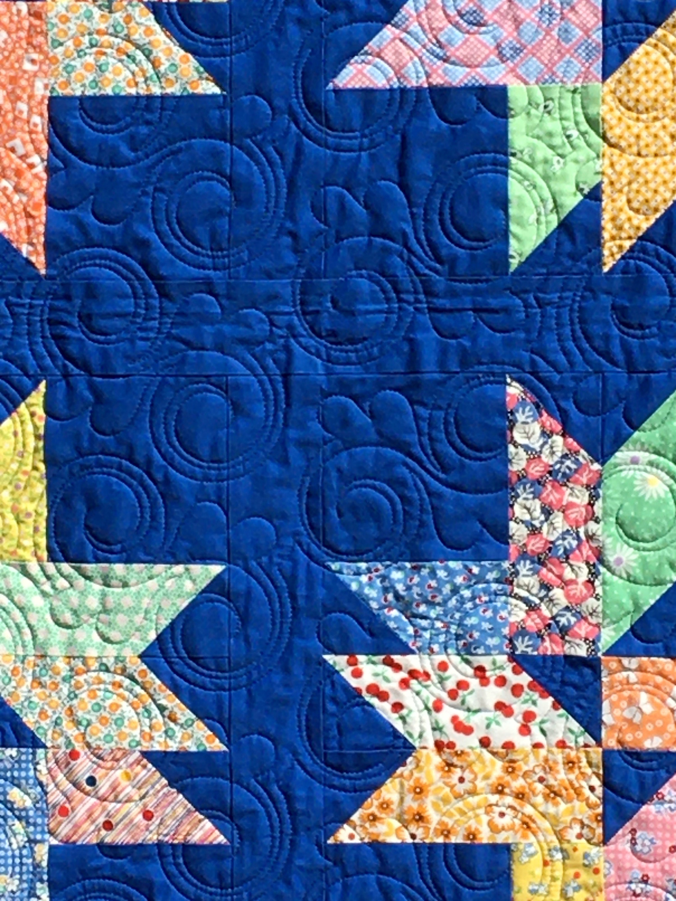 Triple Star Pattern Triple Star Lap Quilt: 1930s Prints, True Blue Background, 66