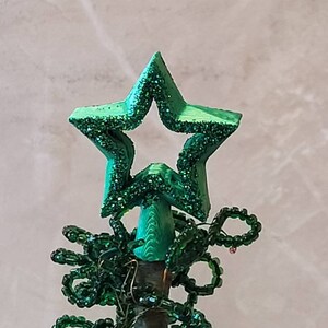 Star Tree Topper For Westrim, Beaded, Miniature Christmas / Dollhouse Tree GREEN Glitter Satin Star Tree Topper 1 1/4&quot; Handmade (#19)