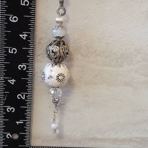 Ornate Beaded, Ceiling Fan Chain Pull, Light Pull, Lamp Pull, Home Decor -- Large Ornate Ball, dangles, with chain and coupling  (#13)