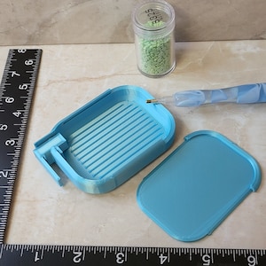 The SLIDER Mini 2 Diamond Art painting tray with lid & Slide up stopper-drill tray- 2 1/4 x 3 1/2" -Peacock Blue Silk (#102)