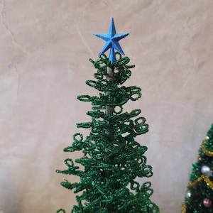 Star Tree Topper For Westrim, Beaded, Miniature Christmas, Dollhouse Tree BLUE Shimmer Rustic Style Star Topper 1 1/4&quot; Handmade (#39)