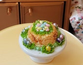 Dollhouse Miniature Easter Cake -on Cake Stand with Tiny Easter Eggs - 1 12 Scale - Cake is approximately 7 8 quot W x 1 2 quot H ( 6)