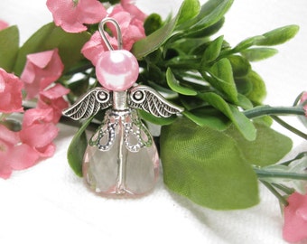 Angel Ornament, Pendant, Charm, Memorial, Guardian Angel, Mini Christmas Ornament, Easter Angel, Baby Girl Angel, Pink and Silver #75
