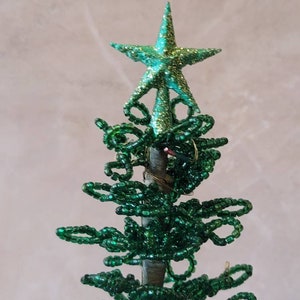 Star Tree Topper For Westrim, Beaded, Miniature Christmas, Dollhouse Tree Green Gold Shimmer Rustic Style Star Topper 1 1/4&quot; Handmade (#38)