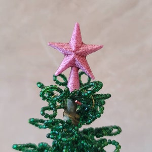 Star Tree Topper For Westrim, Beaded, Miniature Christmas, Dollhouse Tree FUCHSIA Shimmer Rustic Style Star Topper 1 1/4&quot; Handmade (#36)