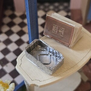 Dollhouse Miniature Silver Foil Pan Replica, Tiny, Handmade, 1:12 Scale  Approx 3/8&quot; L x 5/8&quot; W  (#3)