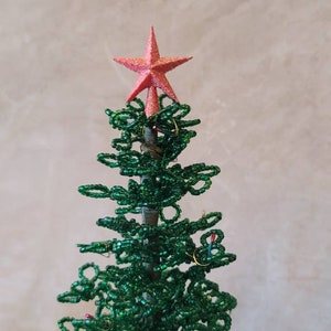 Star Tree Topper For Westrim, Beaded, Miniature Christmas, Dollhouse Tree RED GOLD Shimmer Rustic Style Star Topper 1 1/4&quot; Handmade (#42)