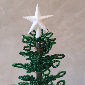 Star Tree Topper For Westrim, Beaded, Miniature Christmas, Dollhouse Tree WHITE Shimmer Rustic Style Star Topper 1 1/4&quot; Handmade (#34)