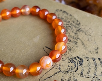 Bracciale in corniola con perline da 8 mm che aumentano l&#39;energia, gioielli in pietre preziose fatti a mano, regalo per creatività e motivazione