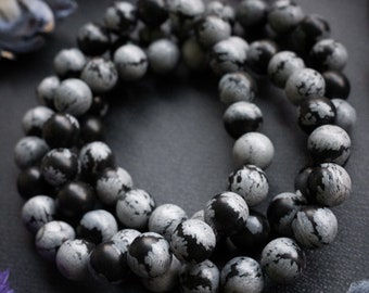 Bracciale in ossidiana con fiocco di neve da 8 mm, perline di pietra di messa a terra, gioielli energetici di protezione, equilibrio e calma, regalo spirituale unico per lei/lui